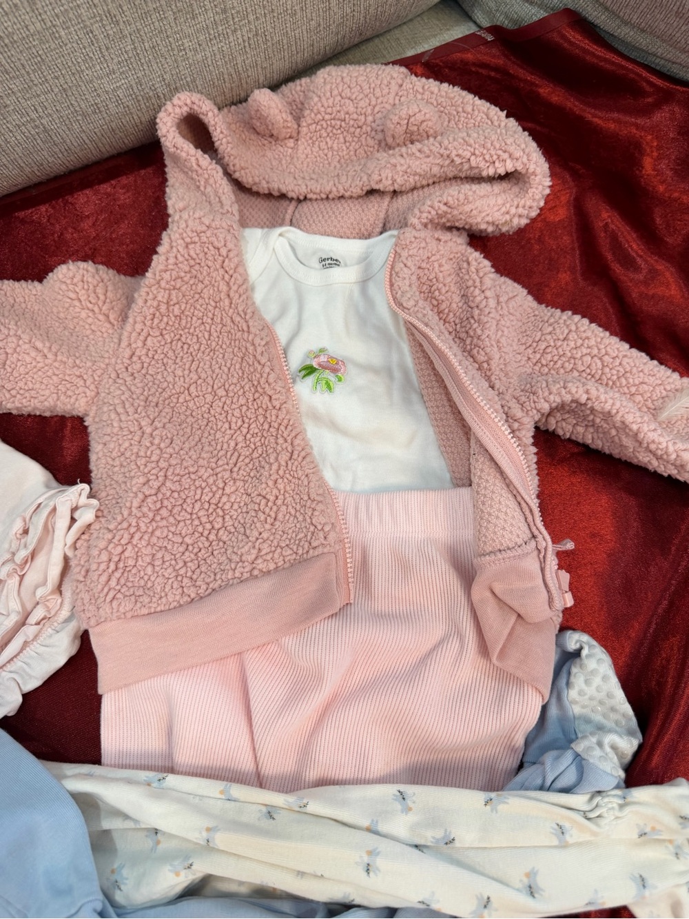 Carter's Pale Pink Sherpa Hooded Baby Bottoms